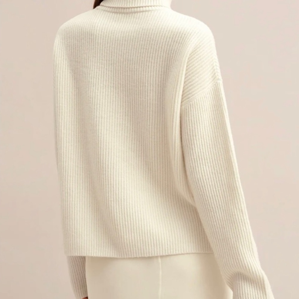 LILYSILK Women's Ribbed Turtleneck Wool Sweater Cream Size M - Picture 3 of 12